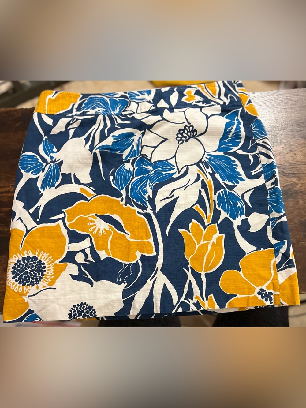 Floral Cotton Blend Mini Skirt in Navy, Mustard & White P16.1